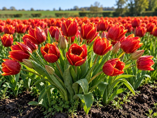 Dramatic fiery crimson red tulips
